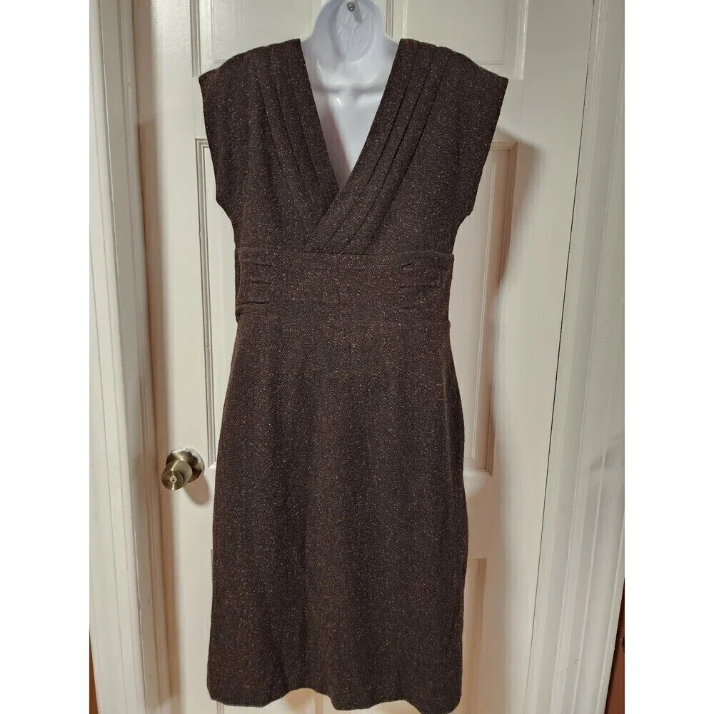 Banana Republic Tweed Pencil Dress Vintage Y2K Pleated V-neck Cap Sleeve… - Picture 2 of 12